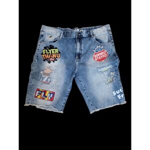 Born Fly Denim Shorts Size 40 Jorts Baggy Skater Y2K Sucka Free Stay Fly